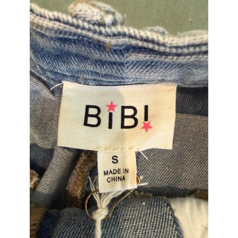 BiBi Checkerboard Patchwork Wide Leg Jeans Blue Denim Baggy Pants IB1476-01 S - Picture 2 of 7